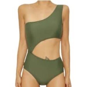 Michael Kors Army Green One Shoulder Cutout One Piece Swimsuit